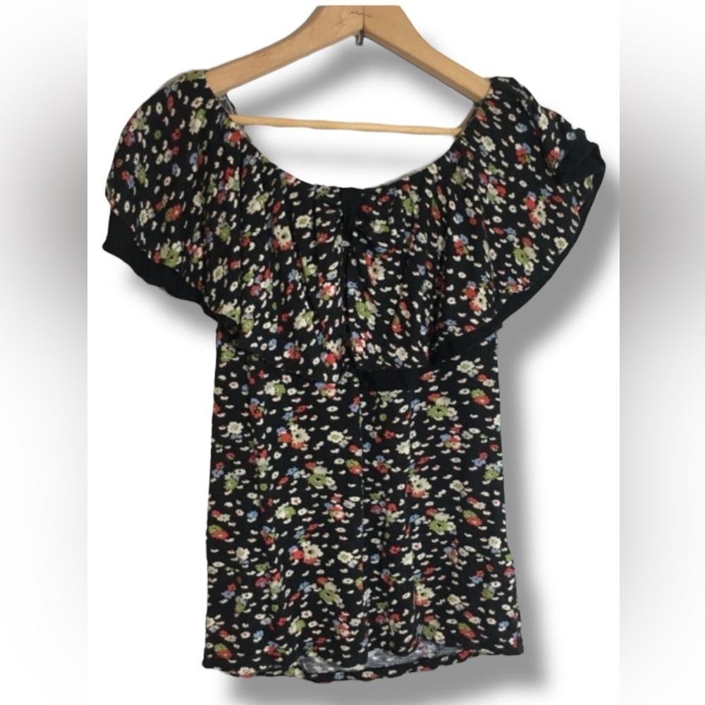Anthropologie Ric Rac Blooming Corona Floral Ruffle Top Off Shoulder